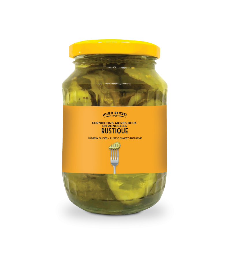 Cornichons aigres-doux en rondelles rustique 845G Cornichons aigres-doux en rondelles rustique 845G
